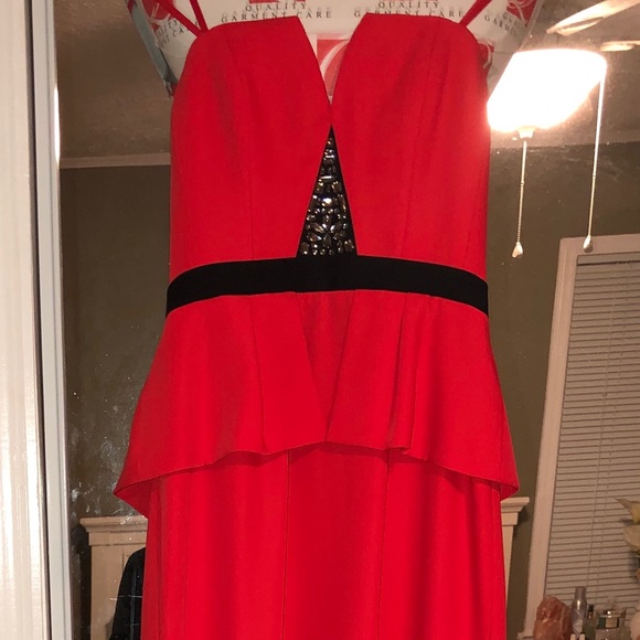 BCBG MAXAZRIA Bright Red Sheer Gown - Picture 2 of 6